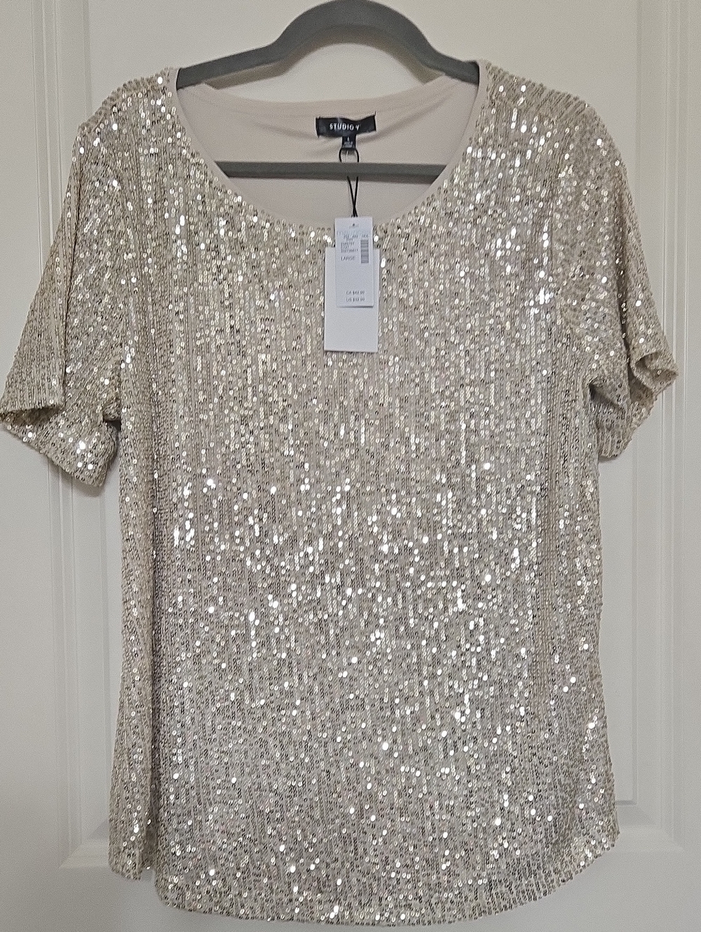 Studio Y Champagne Sequin Short Sleeve Tee